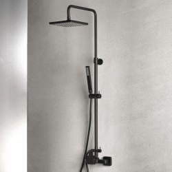 Στήλη Ντουζ Eurorama Quadra 144065-400 Black Matt (Μαύρη Ματ) Τετραγωνισμένη με Μπαταρία, Κολώνα Ρυθμιζόμενου Ύψους, Ανακλινόμενη Κεφαλή 20Χ20 και Τηλέφωνο με Σπιράλ